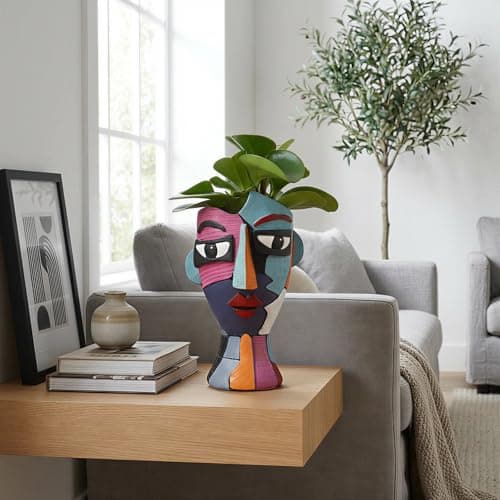 Coniuty Face Planter Pot 8.2 Inch Height with Drainage | Abstract Picasso Head Vase for Decorative Plant | Eclectic Flower Pots for Indoor and Outdoor Plants Succulents/Snake Plants/Cactus - Thumbnail 5