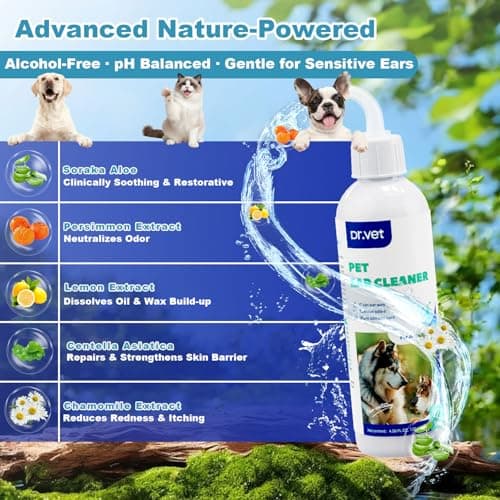 Dog Ear Cleaner Solution– Soft Nozzle Ear Treatment for Dogs & Cats, Gently Remove Dog Ear Wax & Debris, Soothe Ear Itching & inflammation, Odor Pet Ear Wash with Aloe Vera & Persimmon – 4.06 fl oz - Thumbnail 2