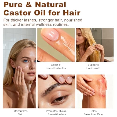 ANIMIZUMU Castor Oil 100% Pure Organic Cold-pressed Unrefined USDA Certified Organic Hexane-free Extra Virgin Used for Hair Growth Eyebrows Eyelashes Skin and Castor Oil Glass Bottles Pack (16fl oz) - Thumbnail 4