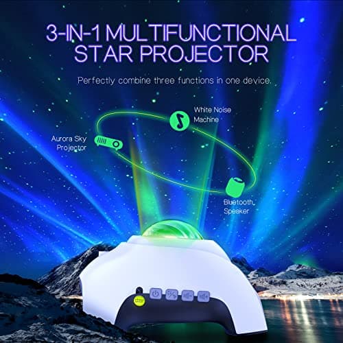 Northern Galaxy Light Aurora Projector with 33 Light Effects, Night Lights LED Star Projector for Bedroom Nebula Lamp, Remote Control, White Noises, Bluetooth Speaker for Parties(White) - Thumbnail 2