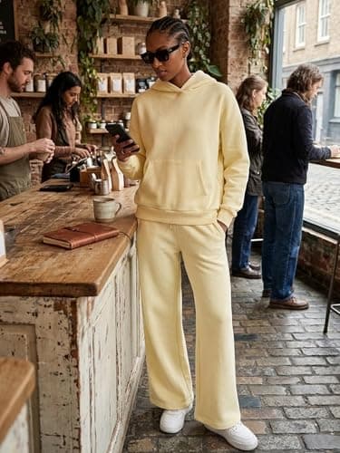 DITOK Womens Sweatsuits 2 Piece Set Oversized Hoodie & Wide Leg Sweatpants Tracksuit Soft Lounge Outfit Comfy Matching Set, Butter Yellow - Thumbnail 6