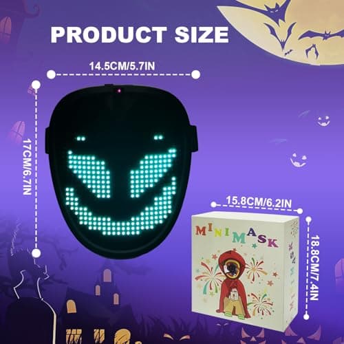 JDBMAOYE Led Mask For Kids,Lighted Up Mask - Led Masks With Gesture Sensing For Halloween Costume Christmas Cosplay Party Cool Gifts - Thumbnail 3
