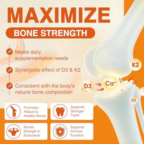 ZEBORA Vitamin D3 K2 5000 IU, 6-in-1 D3K2 Supplements for Bone & Immune Support, with Magnesium, Calcium, Phosphorus & Vitamin C, Maximum Strength for Men & Women, 120 Capsules - Thumbnail 4