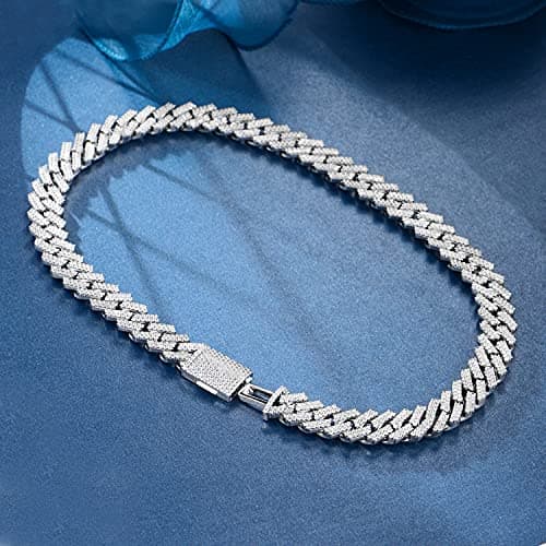 Gemsme Full Iced Out Cubic Zirconia Cuban Link Chain Hip Hop 18K White Gold Plated Miami Cuban Link Chain Necklace for Men Women (22 Inch) - Thumbnail 3