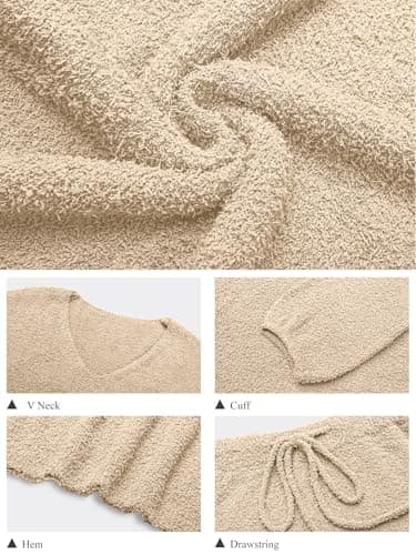 GKBK Womens 2 Piece Outfits Knit Sweater Sets Fuzzy Fleece Long Sleeve Top Wide Leg Pants Loungewear Matching Lounge Set 2026 Fall Winter Tracksuit Baggy Fashion Clothes Beige M - Thumbnail 4