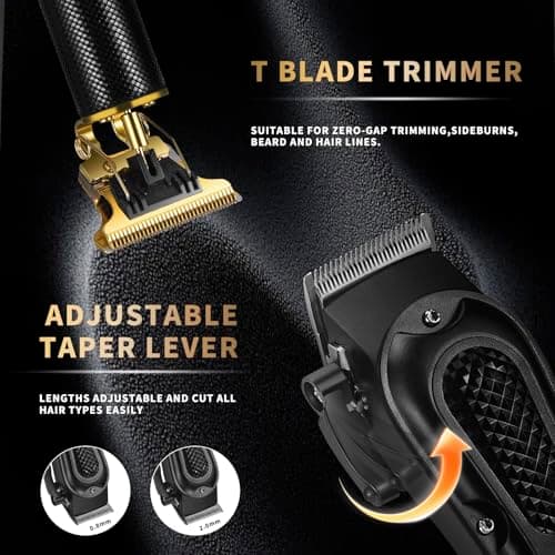 pebsoa® Professional Men's Hair Trimmer Set, Cordless Hair Clippers for Men, Includes a T-Shaped Trimmer and a Nose Hair Trimmer,LCD Battery Level Display（Black） - Thumbnail 4