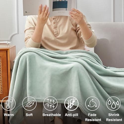 Hansleep Fleece Celadon Queen Blanket, Super Soft Flannel Fuzzy Plush Cozy Blanket for All Seasons, Celadon, Queen 90x90 Inches - Thumbnail 3