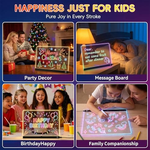 16" LED Drawing Board for Kids, Light Up Glow Doodle Pad with 12 Markers, Tracing Book & Cleaning Cloth, USB-C Acrylic Dry Erase Note Board Toy Gifts for Girls Boys Age 3-12 - Thumbnail 5