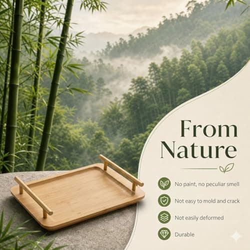 Bathroom Tray for Countertop Organizer,Bamboo Tray with Gold Handle,Vanity Tray Organizer,Multipurpose Organizer Rack for Lavatory, Restroom, and Bathroom Decoration(Original Color, 11"x6.3") - Thumbnail 5