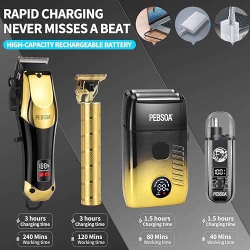 hair clippers for man with an LED display, a 4-piece cordless grooming set that includes hair clippers, T-shaped trimmer,double-layer foil razor, and a nose hair trimmer—a complete home grooming set - Thumbnail 5