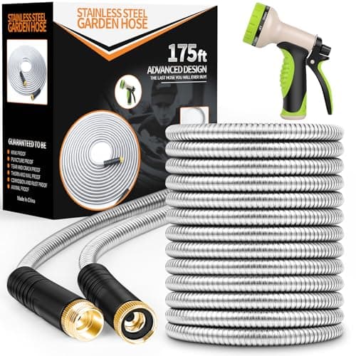 Unywarse Garden Hose 175ft, Stainless Steel Heavy Duty Water Hose with 10 Function Nozzle Flexible, Lightweight, No-Kink, Pet Proof, Puncture Proof Metal Hose for Yard, Outdoor - Image 1