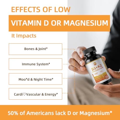 M inch Vitamin D3 K2 with Magnesium, Vitamin D3 10000 IU, Vitamin K2 MK-7 240 mcg, 6-in-1 K2 D3 Vitamin Supplement with Quercetin for Bone, Immune & Moo*d Support, Highly Bioavailable, 120 Capsules - Thumbnail 3