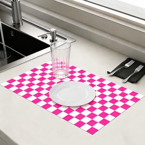 Checkered Dish Drying Mat for Kitchen Counter 24x16 Inch, Super Absorbent Microfiber Resistant Mat, Reusable Place Mats,Aesthetic Coffee Car Accessories,Office Desk Pad Protector,Kitchen Mat - Thumbnail 2