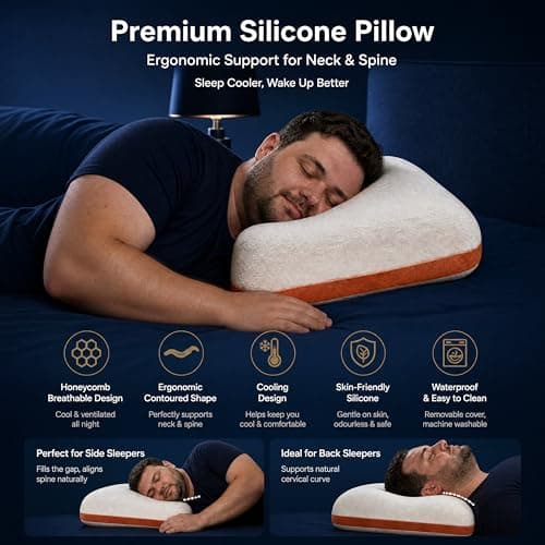 ASRIO 4D Silicone Grid Pillow: Cooling TPE Ergonomic Cervical Support for Neck Pressure Relief, Side & Back Sleepers, Washable (Standard, (Bread Pillow)) - Thumbnail 3