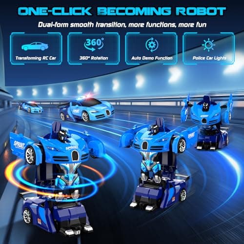 AONEPTR Remote Control Car, One-Click Becoming Robot Transforming Toys Car for Boys, Smooth Deformation, Demo Mode, 360° Rotation, Easy to Use, 2.4GHZ, with LED Lights, RC Cars for Christmas, Kids - Thumbnail 3