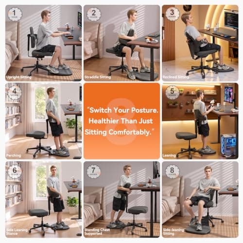 Newtral Standing Desk Chair, Standing Mate Chair for Sit-Stand, Ergonomic Leaning Perch Chair with Anti-Fatigue Mat, Standing Stool, Saddle Chair, Height Adjustable Home Office Posture Seat-MT-L-DG - Thumbnail 3