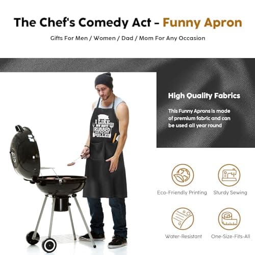JDNFYGX Funny BBQ Apron Gifts for Men, Hilarious Grill Chef Apron with Pockets, Adjustable Cooking Apron - Birthday & Fathers Day Gift for Dad Husband Brother Boyfriend Grandpa - Thumbnail 2