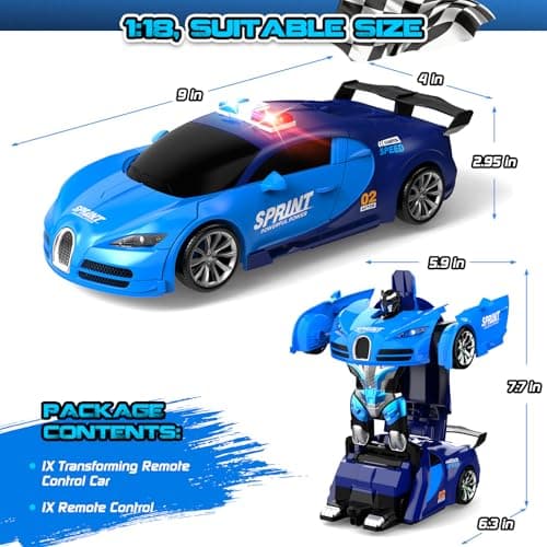 AONEPTR Remote Control Car, One-Click Becoming Robot Transforming Toys Car for Boys, Smooth Deformation, Demo Mode, 360° Rotation, Easy to Use, 2.4GHZ, with LED Lights, RC Cars for Christmas, Kids - Thumbnail 2