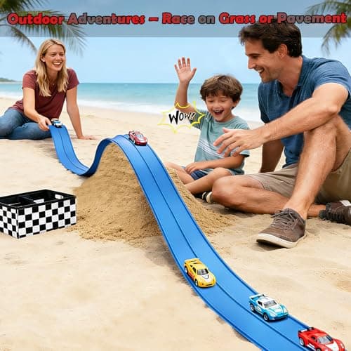 Flexible Race Track 15 Ft Starter Set, Flex Tracks for Kids 3+ with Strong Suction Cups, Flexible Car Race Ramp Track Compatible with Hot Wheels and Diecast 1/64 Cars, Portable Rolls Up Race Tracks - Thumbnail 4