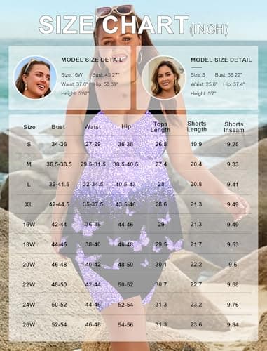 Arolina Plus Size Swimsuit for Women Tummy Control 2 Piece Bathing Suits Tankini Sets with Shorts Purple Butterfly (16W) - Thumbnail 5