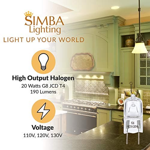 Simba Lighting Halogen Light Bulb G8 T4 20W JCD Bi-Pin (10 Pack) Shorter 1-3/8" (1.38") Length for Under Cabinet Puck Lights, Kitchen Hood, Landscape Lights, Desk Lamps 120V Dimmable, 2700K Warm White - Thumbnail 3