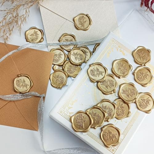Pilloze 50 Pcs Gold Rose Wax Seal Stickers, Rose Envelope Wax Seal, Wedding Invitation Accessories, Easy to Use Gold Envelope Stickers with Good Adhesion - Thumbnail 6