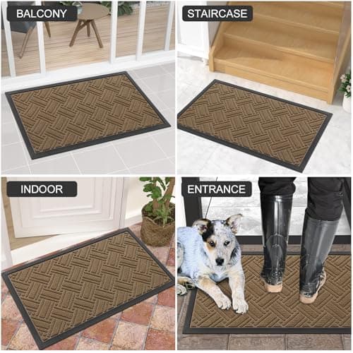 OLANLY Indoor Outdoor Mat, Sturdy Natural Rubber Floor Mat, Non Slip Low Profile Waterproof Doormat, and Stain Front Door Mats, Easy Clean Patio Entrance Mat, 36''x24'', Light Brown - Thumbnail 6