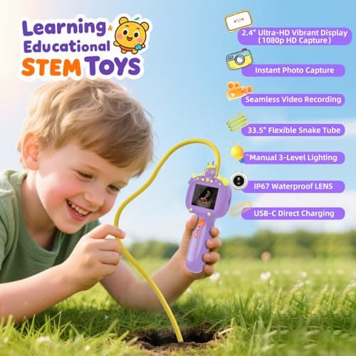 Borescope Snake Camera Endoscope with Light & Flexible Tube for Kids - Educational STEM Science Toy for Boys & Girls Ages 3-10, Birthday for Nature Exploration - Purple - Thumbnail 2