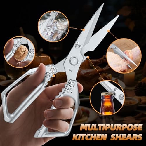 Ethyxe Kitchen Scissors Set - Heavy Duty Japanese Style, Dishwasher Safe, All Purpose Meat Cutting Shears, Sharp Food Scissors for Chicken Bones, Turkey, Fish & Vegetables - Thumbnail 3