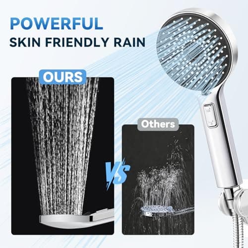 RV Shower Head with ON/OFF Switch, 5 Modes High Pressure RV Shower Head with hose, Shower Head Replcement for RV, Camper and Travel Trailer, with Adhesive Bracket, Polished Chrome - Thumbnail 5