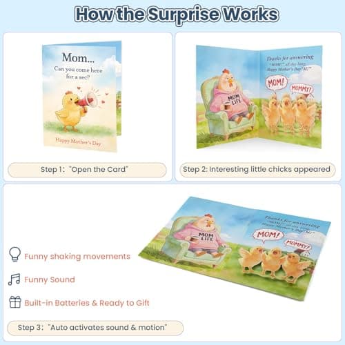 mountova Mothers Day Card for Mom from Son, Daughter, Kid, Cute Chick Pop Up Mothers Day Card with Music & Motion, 5.9"x7.9" - Thumbnail 6