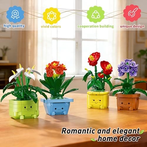 WIDELAND Flower Building Kit for Adults, 614 Pcs Happy Plants Flowers Set, Succulents Botanical Collection for Home Office Décor, Gift for Valentine's Day for Her/Girlfriend/Mom/Wife/Couple/Women - Thumbnail 5