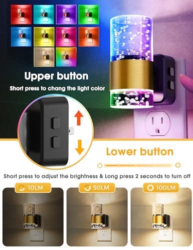 Night Lights Plug into wall, Color Changing Night Light with Rotatable Plug, Dusk to Dawn Light Sensor and Adjustable Brightness, Elegant Design Night Light for Kids Bedroom,Bathroom, 2 Pack - Thumbnail 3