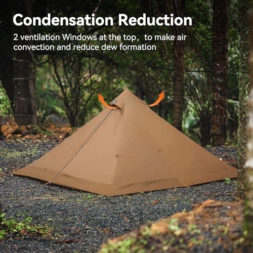 Thous Winds Lightweight Tent, Ultralight Pyramid Tent for 2-Person, with Rainfly and Carry Bag for Backpacking, Trekking, Camping, Climbing, Hiking, Olive-Green - Thumbnail 6