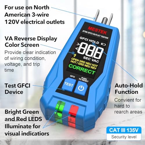 MESTEK Tool Set, Electric Tester Kit with Non-Contact Voltage Tester, GFCI Outlet Tester, Digital Moisture Meter, Home Inspector Tool Kit with Carrying Case and Batteries, 3-Piece - Thumbnail 3