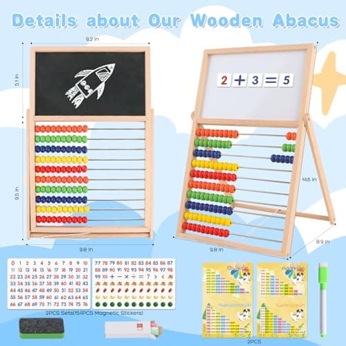 Wooden Abacus for Kids Math Games for Kids 3-5 4 5-7 6-8 Counters Toys with Double-Sided Whiteboard Blackboard and Magnetic Number Cards 1-100 Educational Counting Math Manipulatives 1st 2nd grade - Thumbnail 2