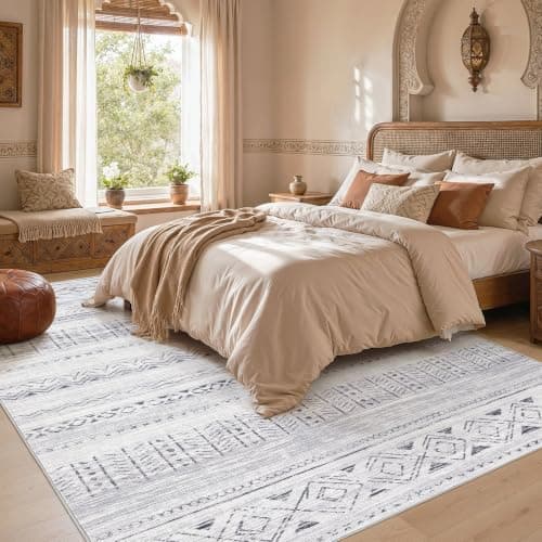 cotiled 5x7 Area Rug Living Room: Washable Boho Rugs with Non Slip Backing Large Soft Indoor Stain Resistant Carpet for Bedroom Farmhouse Dining Room Lightweight Home Decor Dark Grey - Thumbnail 6