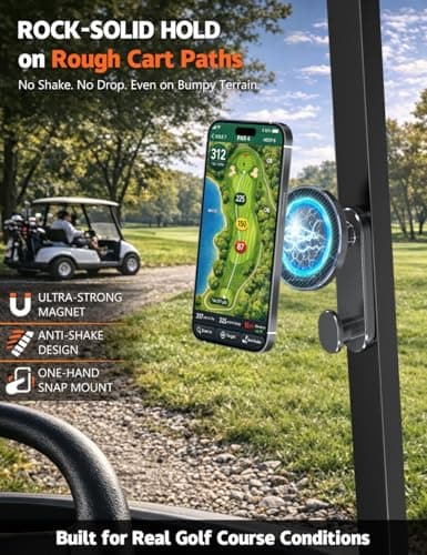 NOVRIDO Golf Cart Phone Holder Magnetic Mount, Golf Cart Accessories for Men, MagSafe Magnetic Phone Holder with Bottom Hook, Adjustable Golf Cart Phone Mount, Ring Included - Thumbnail 2