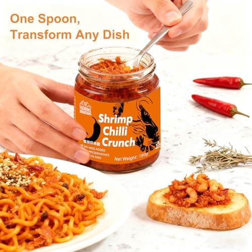 VIGOROUS MOUNTAINS Shrimp Chili Crisp - 11% Real Shrimp, Crunchy Shrimp Paste for Cooking, No MSG Gluten Free, High Protein Seafood Condiment for Pasta, Salads, Rice, Risotto, Pizza - 6.7 oz (190g) - Thumbnail 6