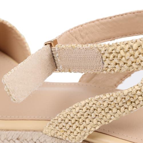 COMFITORIA Wedge Sandals for Women Espadrille Platform Wedge Heels Adjustable Strap Braided Sandal Summer Open Toe Vacation Slip-On Sandals Bohemia Beach Comfortable Dressy Shoes, (Natural,Size 9) - Thumbnail 2