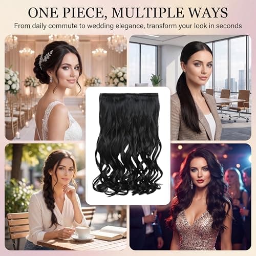 5 Clip in Hair Extensions Synthetic Thick Curly Wavy Hairpieces for Women 18 Inch Natural Looking 3/4 Full Head Clip on Hair Extensions Natural Black - Thumbnail 2