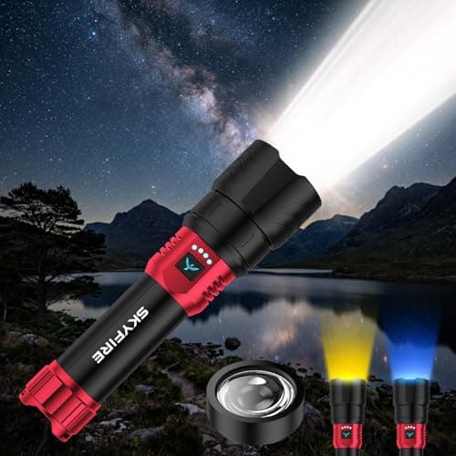 SKYFIRE LED Flashlights High Lumens with Ignition Lens,3000lm Super Bright Rechargeable Flashlight,Zoomable,4 Modes,Waterproof Tactical Flash Light for Camping Essentials,Outdoor and Home,Gift - Image 1