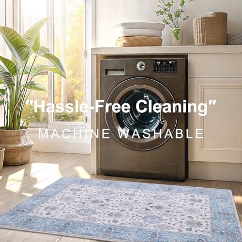 Vanmoos 4x6 Area Rug - Machine Washable, Non-Slip Soft Carpet for Living Room, Bedroom, Office, Dining Room - Durable Accent Rug for Farmhouse & High-Traffic Areas, Cozy Elegance/Blue - Thumbnail 6