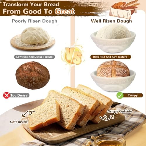 Tomshub Sourdough Starter Kit,9 Inch Round & 10 Inch Oval Banneton Bread Proofing Basket with Dough Whisk Bread Lame Dough Scraper Bowl Scraper Silicone Brush Sourdough Bread Baking Supplies - Thumbnail 6