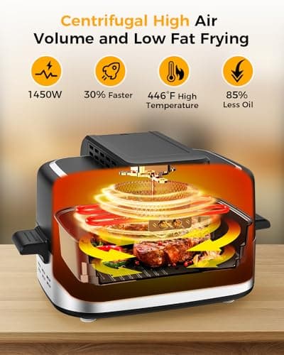 Joy Pebble Indoor Grill with Air Fry, 5-IN-1 Electric Smart Air Fryer Grill Combo, Stainless Steel with Air Grill, Air Fryer, Roast, Bake, Dehydrate, Beef & Fries, 5QT Large Capacity Smokeless, Black - Thumbnail 3
