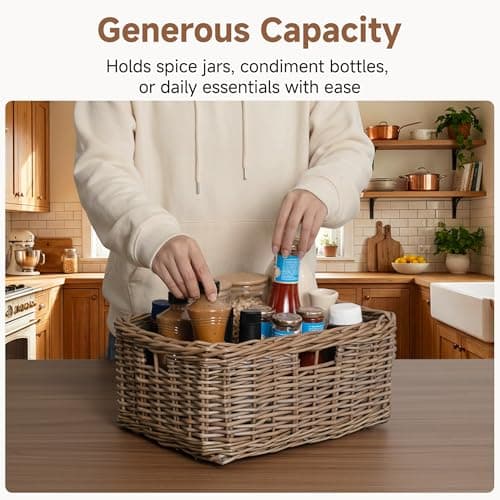 StorageWorks Pantry Baskets, Willow Storage Baskets for Organizing, Shelves, Pantry Organizers and Storage, Light Brown, 15"L x 11"W x 6 ¾"H - Thumbnail 4