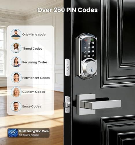 Veise VE06-L Smart Locks with 2 Lever Handle Set, App Control, Keyless Entry Deadbolt for Front Door, Electronic Digital Touchscreen Keypad, Auto Lock, Waterproof, Easy Installation, Satin Nickel - Thumbnail 6