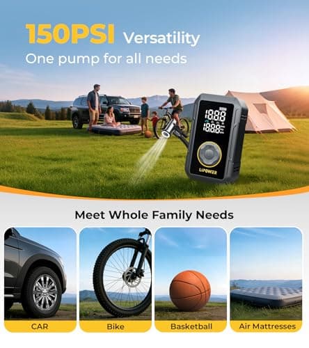 Lipower Tire Inflator Portable Air Compressor,150PSI Cordless Air Pump for Car Tires,1 Min Fast Inflation,4000mAh Tire Inflator with LED Light,Auto Shut-Off & Digital Pressure Gauge Suitable for Car - Thumbnail 4