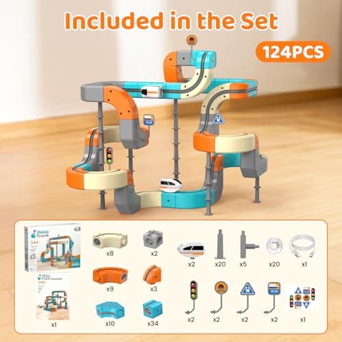 Electric Train Set 124PCS 3D Flexible Race Track for Kids 3 4 5 6 7 8 Years Old, Gravity-Defying Rail Building Toys with Motorized Car, STEM Learning Toy Gift for Toddlers Birthday - Thumbnail 4