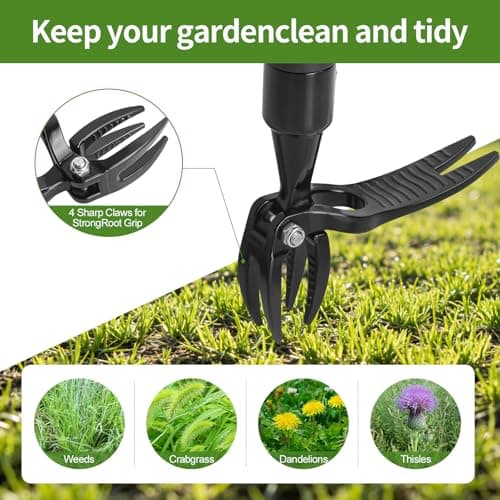 Hoffen Adjustable Stand Up Weeder (33-55 Inch), Lightweight Aluminum Weed Puller Tool, Telescoping Rotating Handle, 4-Claw Rust-Free, Corrosion-Resistant Gardening Tool for All Ages, Easy to Store - Thumbnail 5